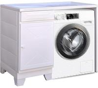 Yellowshop | Mobile lavanderia in resina Top Line - Pilozza con vasca SINISTRA e vano portalavatrice Bianco - Soluzione completa per la lavanderia con lavatrice a carica frontale