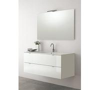Yellowshop - Mobile Mobiletto Sospeso Da Bagno In Legno Cm 120 Completo Di Lavabo In Mineralmarmo E Specchiera Led Arredo Moderno Modello Andrè Varie Colorazioni (Bianco laccato lucido)