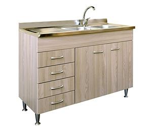 Yellowshop | Mobile sottolavello cm 120 con cassettiera completo di lavello inox serie Basic colore Olmo (Versione Sx)