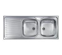 Yellowshop - MONDIAL 3 Lavello incasso acciaio inox con piano appoggio a sx o dx cm 116x50 con sifone e piletta (Piano a Sx)