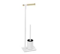 Yellowshop - Piantana Bagno “Blancos” in Metallo Bianco Opaco e Legno Naturale - Porta Asciugamani o Porta Rotolo WC con Scopino - Design Minimal e Salvaspazio (Porta Rotolo)