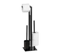 Yellowshop - Piantana Wc ROZ Porta Carta Igienica da Terra e Scopino - Bagno Moderno in Metallo con Porta Rotoli di Ricambio e Base stabile in vetro - Design Minimal (Nero)