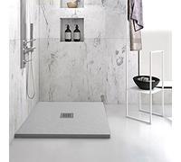 Yellowshop - Piatto doccia quadrato marmoresina 80x80 o 90x90 cm h 2,5 cm HEAVY Grigio con sifone, piletta e copripiletta inox (80x80 cm)