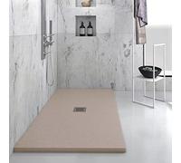 Yellowshop - Piatto doccia rettangolare in marmoresina base 70 cm h 2,5 cm HEAVY Tortora con sifone, piletta e copripiletta inox (70x90 cm)