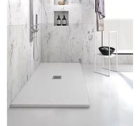 Yellowshop - Piatto doccia rettangolare in marmoresina h 2,5 cm HEAVY Bianco con sifone, piletta e copripiletta inox (cm 70x140)