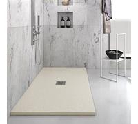 Yellowshop - Piatto doccia rettangolare marmoresina base 80 cm h 2,5 cm HEAVY Sabbia con sifone, piletta e copripiletta inox (Cm 80x180)