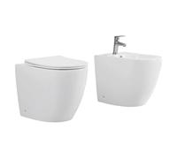 Yellowshop - Sanitari bagno a terra filo muro - Wc rimless, copriwc soft close e bidet mod. Hoop