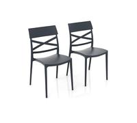 Yellowshop | Sedia in Polipropilene THAIS, Design Contemporaneo Vintage, Impilabile, Resistente ai Raggi UV, per Interno ed Esterno (2 Sedie, Grigio Metal)