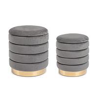 Yellowshop, Set 2 Pouf Contenitore in Velluto MARINA, Base Metallo, Ø 40 x H44 cm e Ø 36 x H38 cm, Grigio