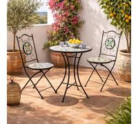 Yellowshop - Set Bistrot Positano da Giardino, Balcone, Veranda, Terrazzo 3 Pezzi, Tavolo e 2 Sedie Pieghevoli in Metallo e Piano in Ceramica Decorata Maiolica