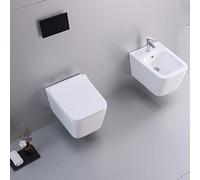 Yellowshop, Set Sanitari Sospesi PLAIN, Vaso Rimless e Bidet con Coprivaso Soft-Close, 52x36x30 cm