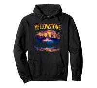 Yellowstone Bison Silhouette Grand Prismatic Spring Felpa con Cappuccio