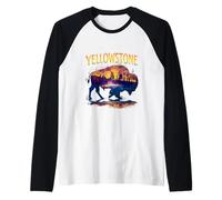 Yellowstone Bison Silhouette Grand Prismatic Spring Maglia con Maniche Raglan