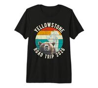 Yellowstone Road Trip 2026 Retro Geyser Bear Tramonto YNP Maglietta Premium