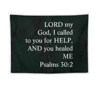 Yelolyio Arazzo da parete con scritta "Lord My God,I Callled to You for Help,and You Healed Me Salms 30: 2 arazzo da parete con frasi per la casa per soggiorno, camera da letto, dormitorio, 76 x 101
