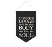 Yelolyio Bandiera da parete in tela con citazione ispiratrice "A Room Without Books Is Like A Body Without A Soul", decorazione da parete per casa e ufficio, 25,4 x 38,1 cm, regalo per inaugurazione