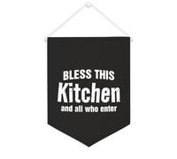 Yelolyio Bandiera da parete in tela con citazione ispiratrice Bless This Kitchen And All Who Enter Wall Art Hanging Banner Home Office Decor 30,5 x 40,6 cm Banner in tela Regali di inaugurazione della