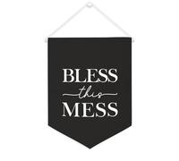 Yelolyio Bandiera da parete in tela con citazione ispiratrice Bless This Mess Wall Art Hanging Banner Home Office Decor 30,5 x 40,6 cm Banner in tela Regali di inaugurazione della casa
