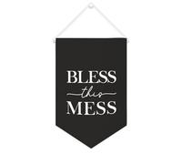 Yelolyio Bandiera da parete in tela con citazione ispiratrice Bless This Mess Wall Art Hanging Banner Home Office Decor 25 x 38 cm tela banner regali di inaugurazione della casa