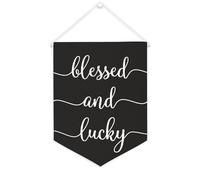 Yelolyio Bandiera da parete in tela con citazione ispiratrice Blessed And Lucky Wall Art Hanging Banner Home Office Decor 30,5 x 40,6 cm Banner in tela Regali di inaugurazione della casa