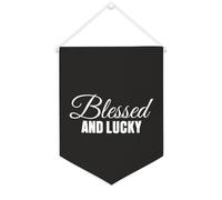Yelolyio Bandiera da parete in tela con citazione ispiratrice Blessed And Lucky Wall Art Hanging Banner Home Office Decor 30,5 x 40,6 cm Banner in tela Regali di inaugurazione della casa