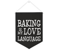 Yelolyio Bandiera da parete in tela con citazione ispiratrice che cuoce è il mio amore linguaggio, decorazione da parete per casa e ufficio, 30,5 x 40,6 cm, regalo di inaugurazione della casa