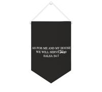 Yelolyio Bandiera da parete in tela con citazione ispiratrice come per me e la mia casa con tacos e scritta in lingua inglese "As for Me And My House We Will Serve", striscione da appendere per casa e