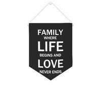 Yelolyio Bandiera da parete in tela con citazione ispiratrice con scritta "Family Where Life Begins And Love Never Ends", decorazione da parete per casa e ufficio, 25,4 x 30,5 cm, regalo per