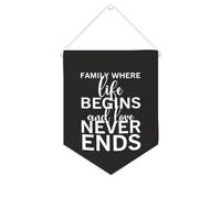 Yelolyio Bandiera da parete in tela con citazione ispiratrice con scritta "Family Where Life Begins And Love Never Ends", decorazione da parete per casa e ufficio, 25,4 x 30,5 cm, regalo per