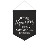 Yelolyio Bandiera da parete in tela con citazione ispiratrice con scritta "If You Love Me,keep My Commands.John 14: 15", decorazione da parete per casa e ufficio, 30,5 x 40,6 cm, striscione in tela
