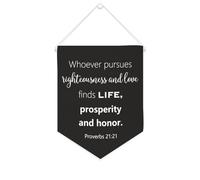 Yelolyio Bandiera da parete in tela con citazione ispiratrice con scritta in lingua inglese "Whoever Pursues Righteousness And Love Finds Life", decorazione per casa e ufficio, 25,4 x 30,5 cm