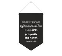 Yelolyio Bandiera da parete in tela con citazione ispiratrice con scritta in lingua inglese "Whoever Pursues Righteousness And Love Finds Life", decorazione per casa e ufficio, 25,4 x 38,1 cm