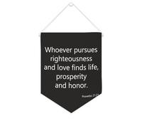 Yelolyio Bandiera da parete in tela con citazione ispiratrice con scritta in lingua inglese "Whoever Pursues Righteousness And Love Finds Life", decorazione per casa e ufficio, 25,4 x 30,5 cm