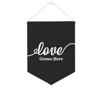 Yelolyio Bandiera da parete in tela con citazione ispiratrice con scritta "Love Grows Here", decorazione per casa e ufficio, 30,5 x 40,6 cm, idea regalo per l'inaugurazione della casa