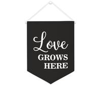 Yelolyio Bandiera da parete in tela con citazione ispiratrice con scritta "Love Grows Here", decorazione per casa e ufficio, 30,5 x 40,6 cm, idea regalo per l'inaugurazione della casa