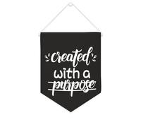 Yelolyio Bandiera da parete in tela con citazione ispiratrice Creato con uno scopo Wall Art Hanging Banner Home Office Decor 25,4 x 30,5 cm Tela Banner Regali di inaugurazione della casa