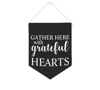 Yelolyio Bandiera da parete in tela con citazione ispiratrice Gather Here with Grateful Hearts Wall Art Hanging Banner Home Office Decor 25,4 x 30,5 cm banner in tela regali di inaugurazione della