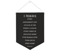 Yelolyio Bandiera da parete in tela con citazione ispiratrice I Rebuke Every Assignment And Attack of The Enemy, striscione da appendere per casa e ufficio, 30,5 x 40,6 cm, regalo per inaugurazione