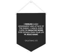 Yelolyio Bandiera da parete in tela con citazione ispiratrice I Rebuke Every Assignment And Attack of The Enemy, striscione da appendere per casa e ufficio, 30,5 x 40,6 cm, regalo per inaugurazione