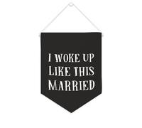 Yelolyio Bandiera da parete in tela con citazione ispiratrice I Woke Up Like This Married Wall Art Hanging Banner Home Office Decor 25,4 x 30,5 cm banner in tela regali di inaugurazione della casa