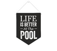 Yelolyio Bandiera da parete in tela con citazione ispiratrice Life Is Better At The Pool Wall Art Hanging Banner Home Office Decor 25,4 x 30,5 cm Banner in tela Regali di inaugurazione della casa
