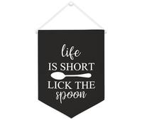 Yelolyio Bandiera da parete in tela con citazione ispiratrice "Life Is Short Lick The Spoon", decorazione da parete per casa e ufficio, 30,5 x 40,6 cm, idea regalo per l'inaugurazione della casa
