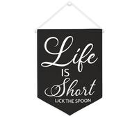 Yelolyio Bandiera da parete in tela con citazione ispiratrice "Life Is Short Lick The Spoon", decorazione da parete per casa e ufficio, 30,5 x 40,6 cm, idea regalo per l'inaugurazione della casa