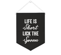 Yelolyio Bandiera da parete in tela con citazione ispiratrice "Life Is Short Lick The Spoon", decorazione da parete per casa e ufficio, 30,5 x 40,6 cm, idea regalo per l'inaugurazione della casa