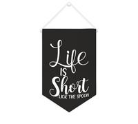 Yelolyio Bandiera da parete in tela con citazione ispiratrice "Life Is Short Lick The Spoon", decorazione da parete per casa e ufficio, 25 x 38 cm, regalo di inaugurazione della casa