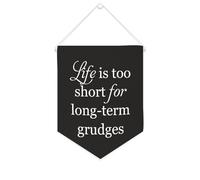 Yelolyio Bandiera da parete in tela con citazione ispiratrice Life Is Too Short for Long-term Grudges, decorazione da parete per casa e ufficio, 25,4 x 30,5 cm, striscione in tela per inaugurazione