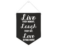 Yelolyio Bandiera da parete in tela con citazione ispiratrice "Live Every Moment,Laugh Every Day,Love Beyond Words", striscione da appendere per casa e ufficio, 25,4 x 30,5 cm, in tela, regalo per