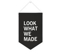 Yelolyio Bandiera da parete in tela con citazione ispiratrice Look What We Made Wall Art Hanging Banner Home Office Decor 25 x 38 cm Tela Banner Regali di inaugurazione della casa