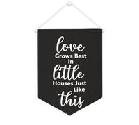 Yelolyio Bandiera da parete in tela con citazione ispiratrice Love Grows Best In Little Houses Just Like This Wall Art Hanging Banner Home Office Decor 30,5 x 40,6 cm Banner su tela Regali di