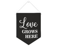 Yelolyio Bandiera da parete in tela con citazione ispiratrice Love Grows Here, decorazione per casa e ufficio, 25,4 x 30,5 cm, regali di inaugurazione della casa